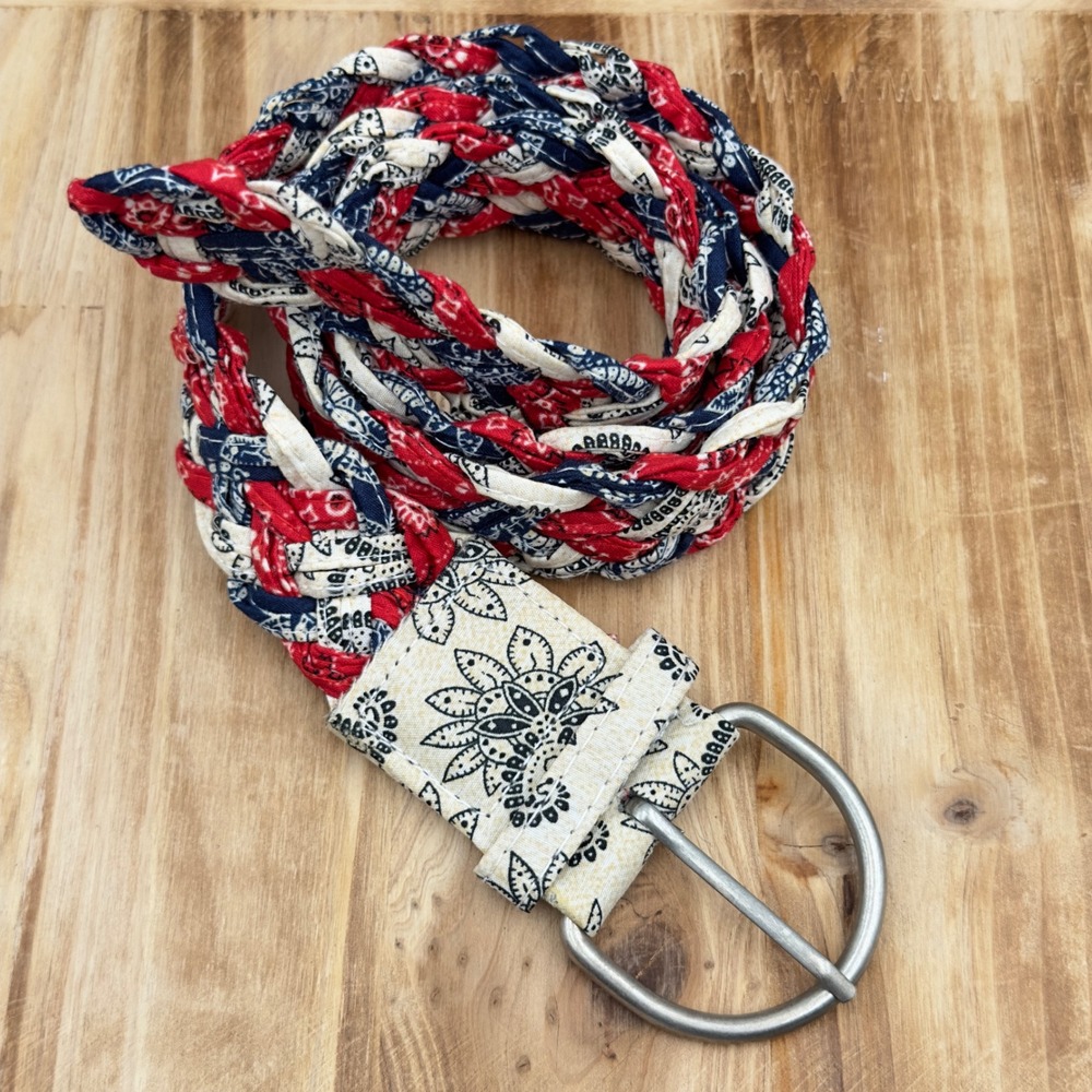 Braided Bandana Belt Red White Blue Paisley Woven Y2K Large XL 44in Western